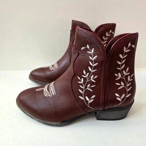 Sterling River Boots Womens 9 Burgundy Leather Embroidered Ankle Booties Western